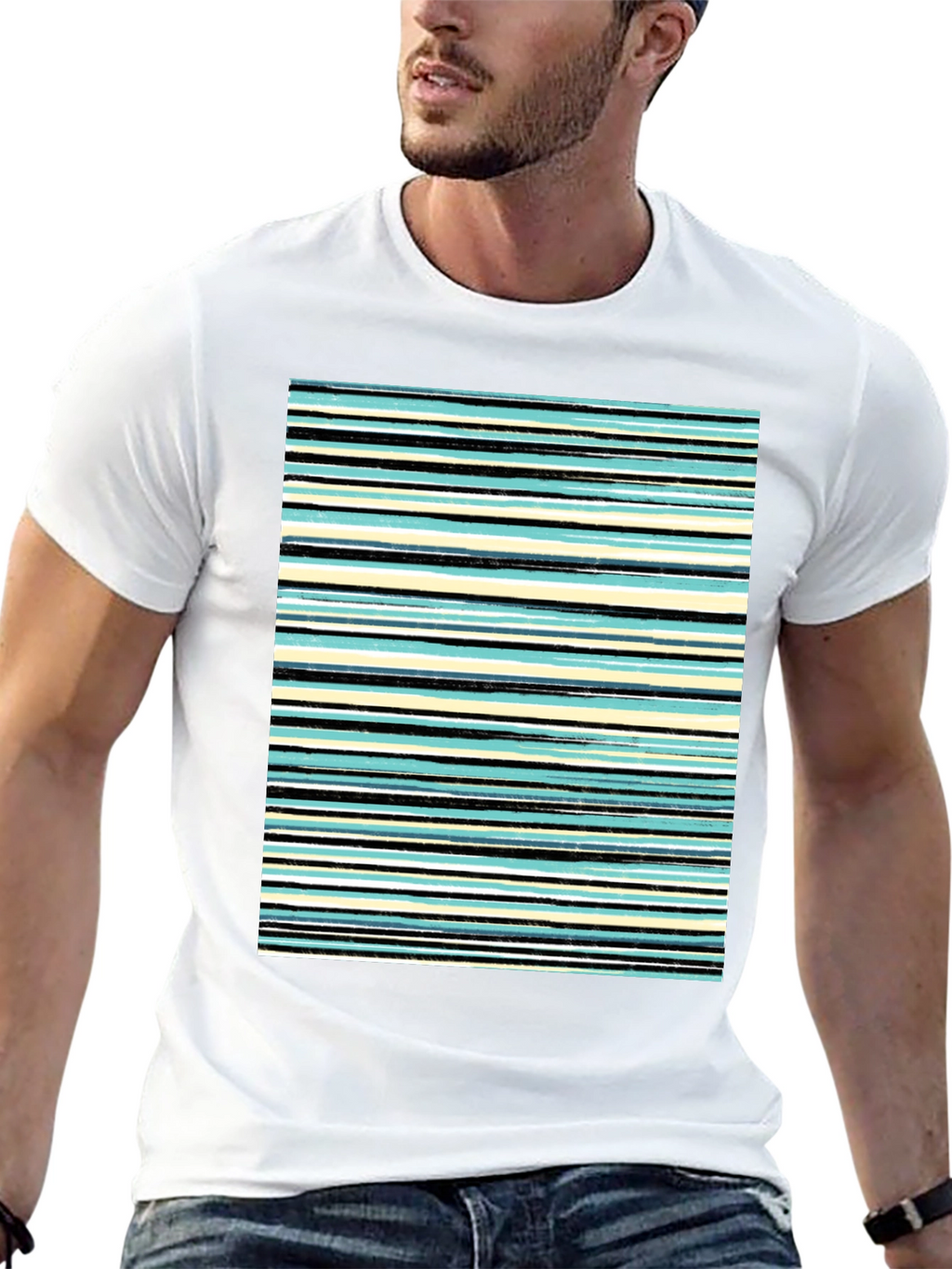 Striped Print Black T-Shirt