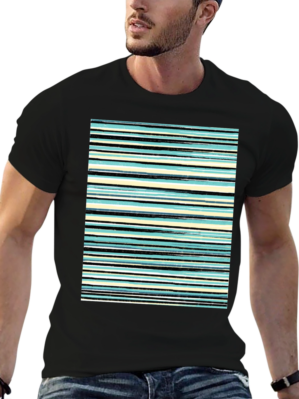 Striped Print Black T-Shirt