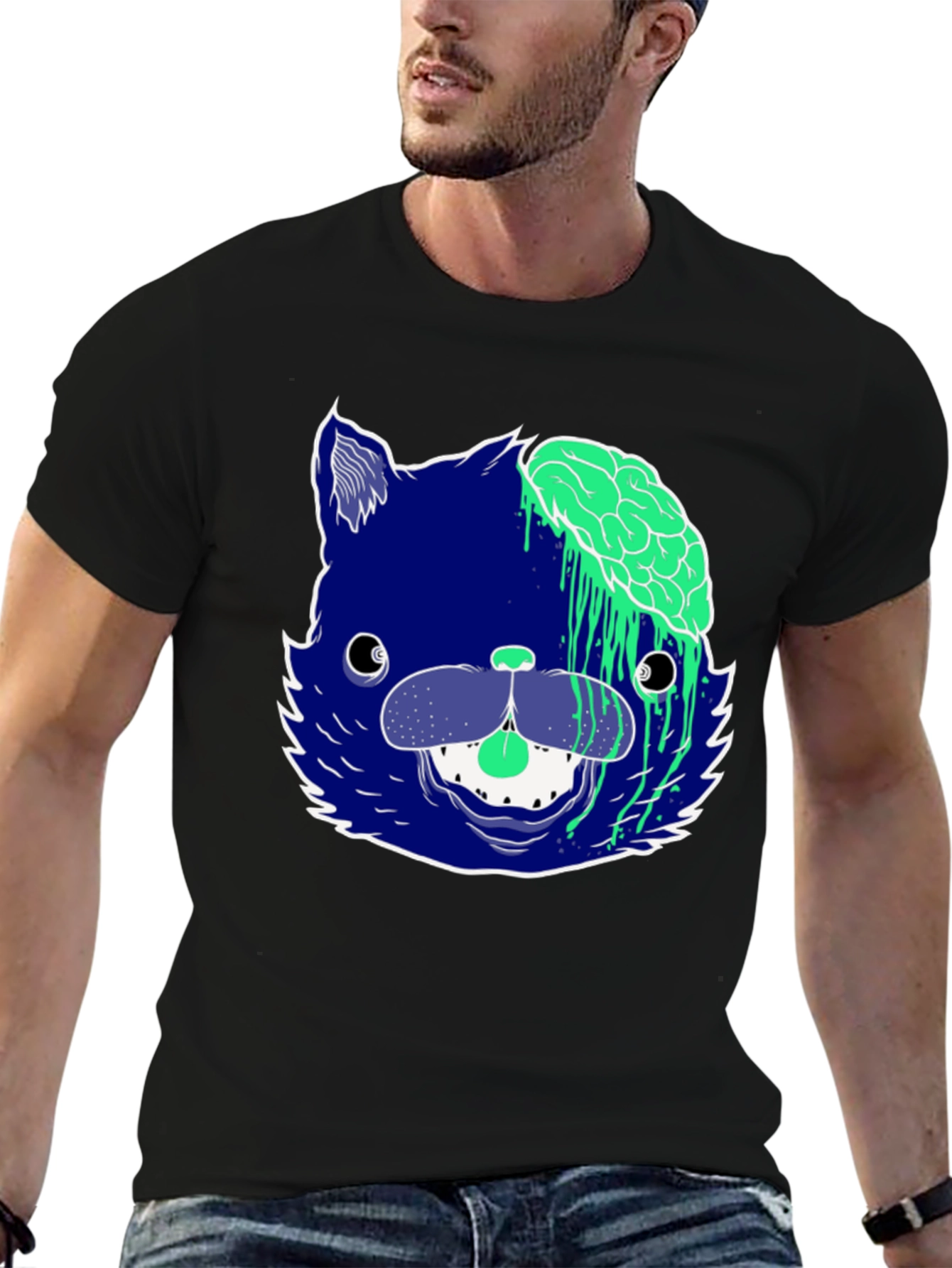 Zombie Cat Graphic Tee - Mens Black T-Shirt