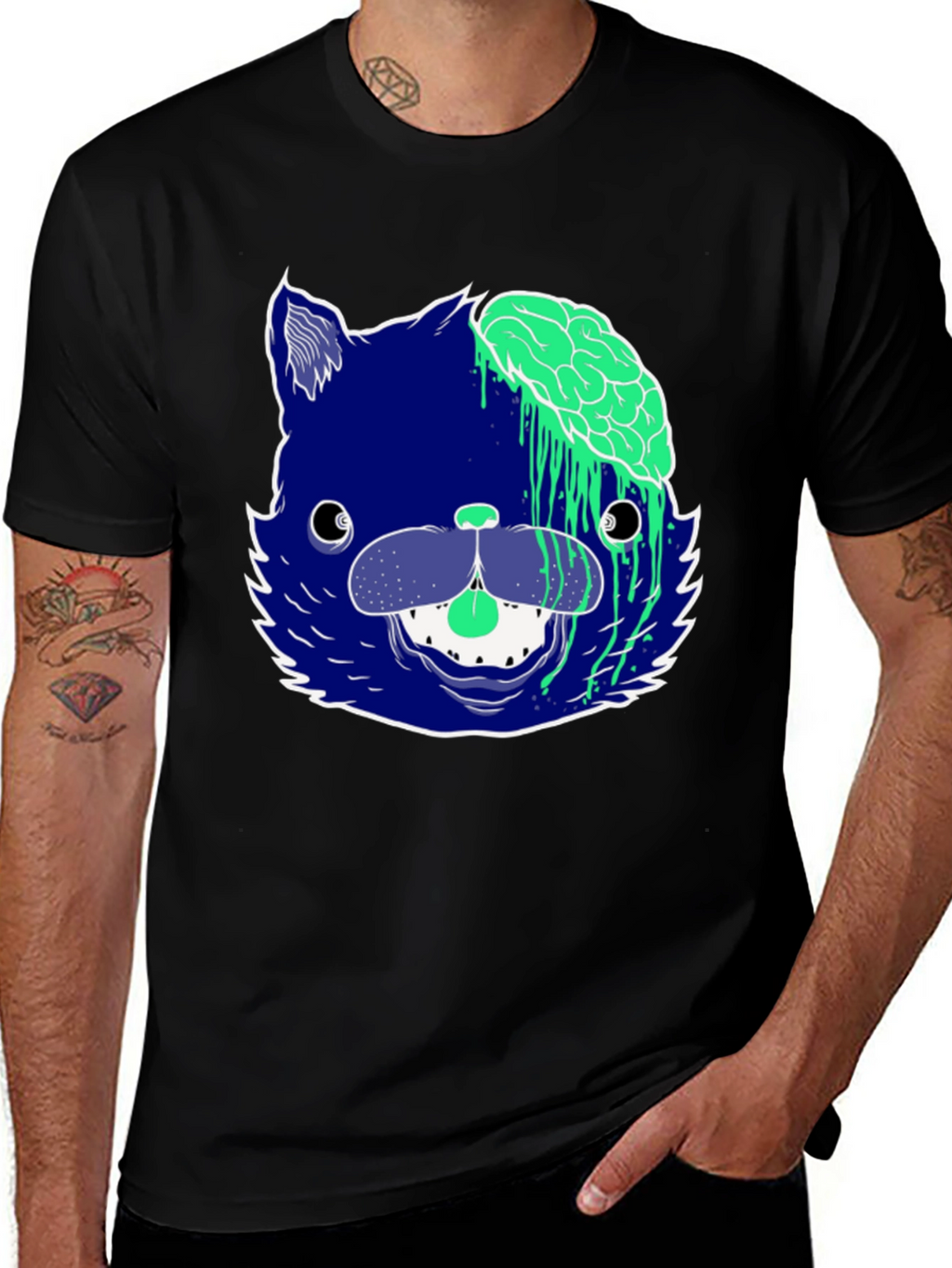 Zombie Cat Graphic Tee - Mens Black T-Shirt
