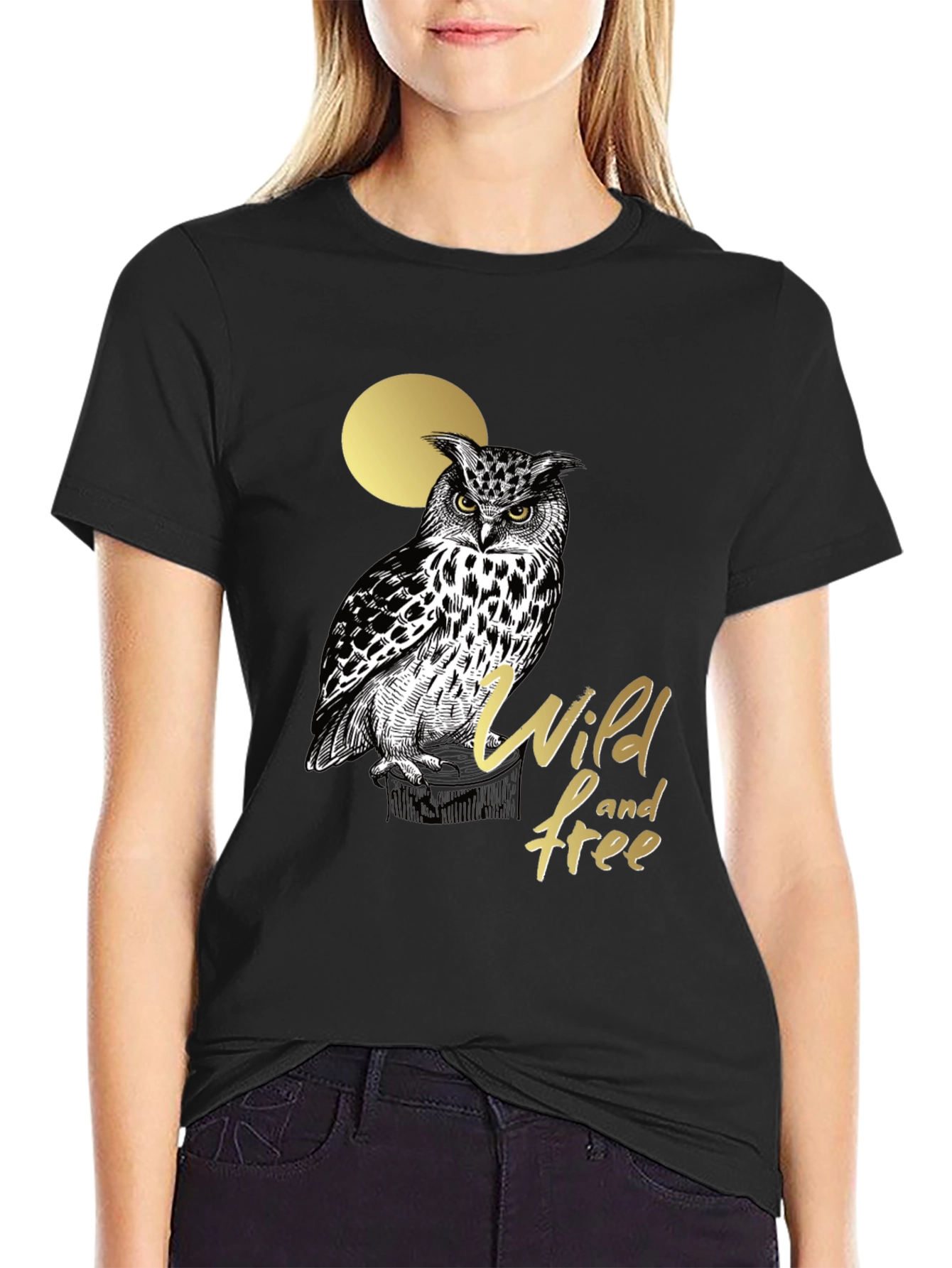 Wild and Free Owl Graphic Tee - Black