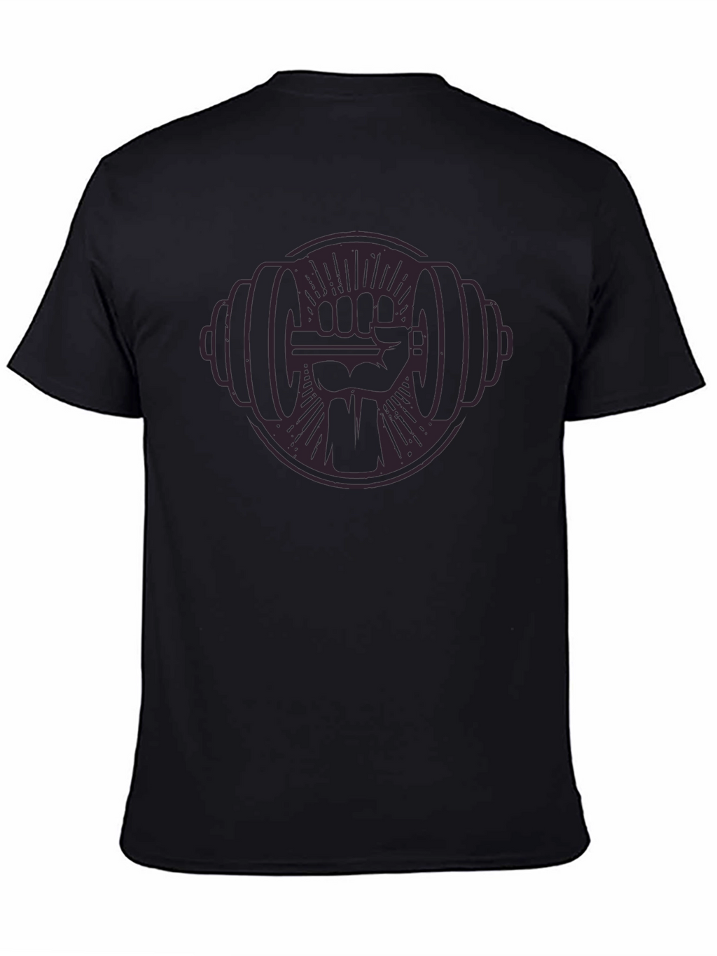 Black Graphic Tee: Fist Holding Barbell Design