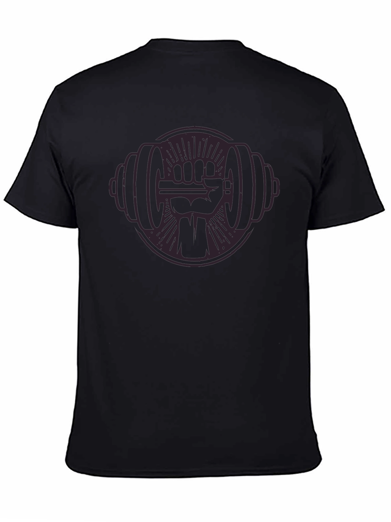 Black Graphic Tee: Fist Holding Barbell Design