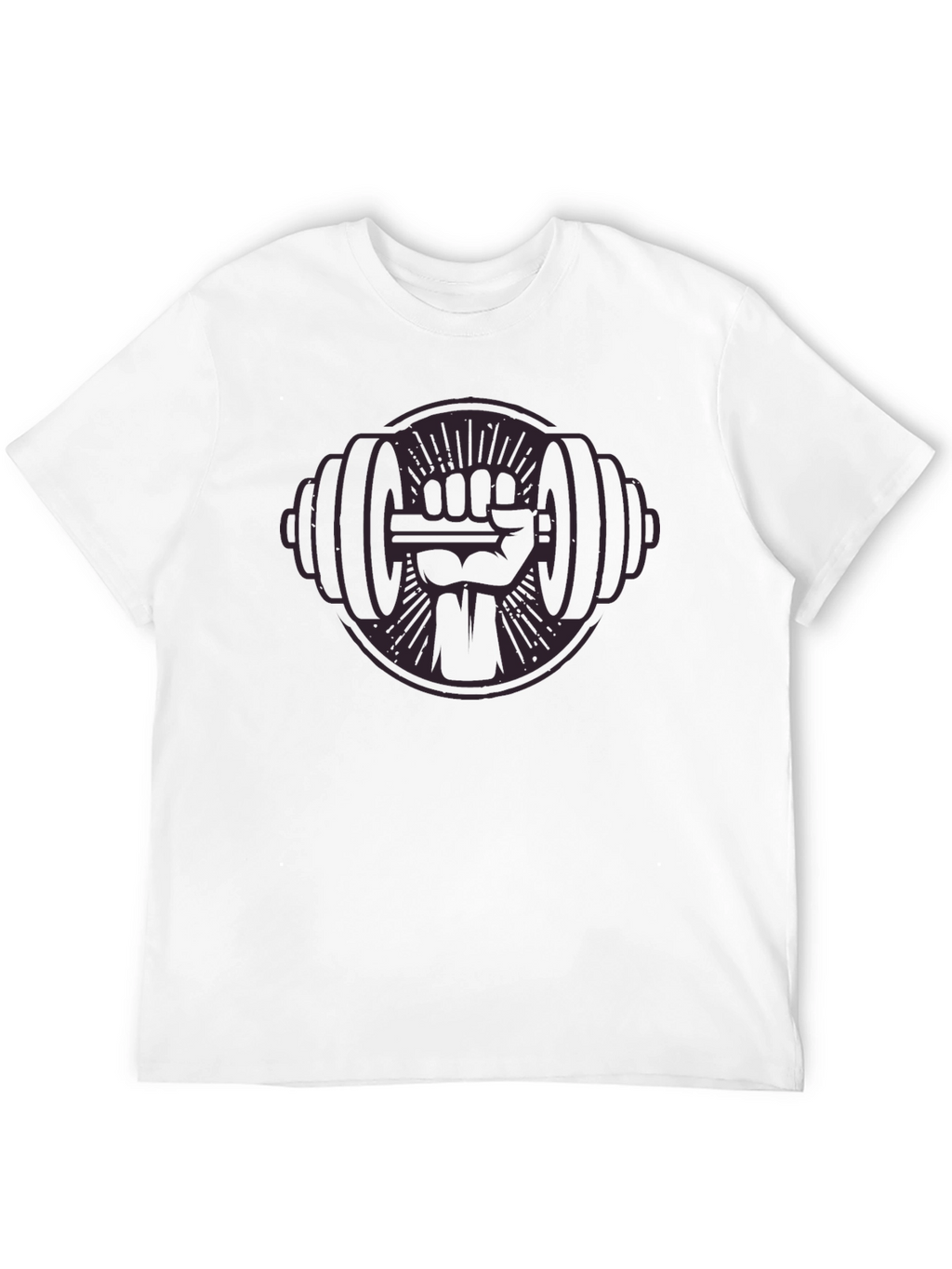 Black Graphic Tee: Fist Holding Barbell Design
