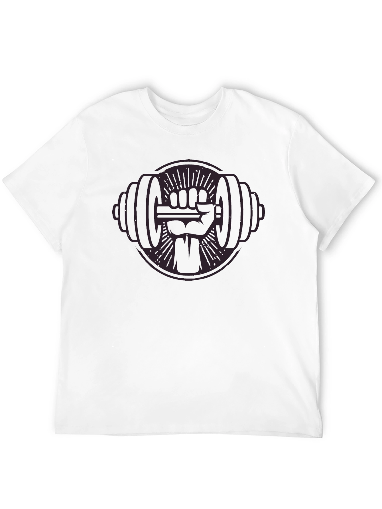 Black Graphic Tee: Fist Holding Barbell Design