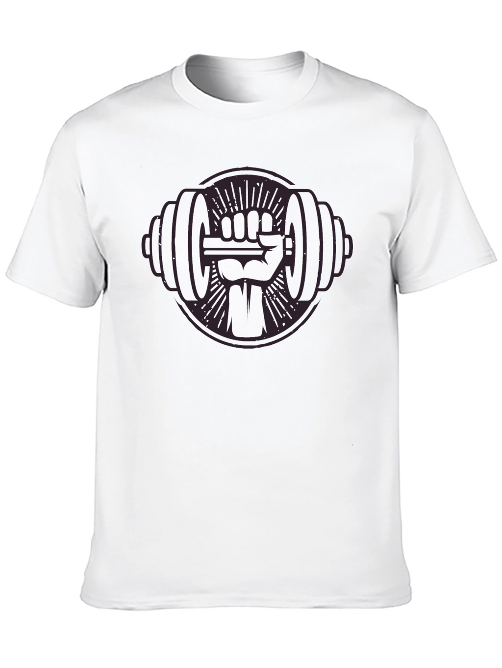 Black Graphic Tee: Fist Holding Barbell Design
