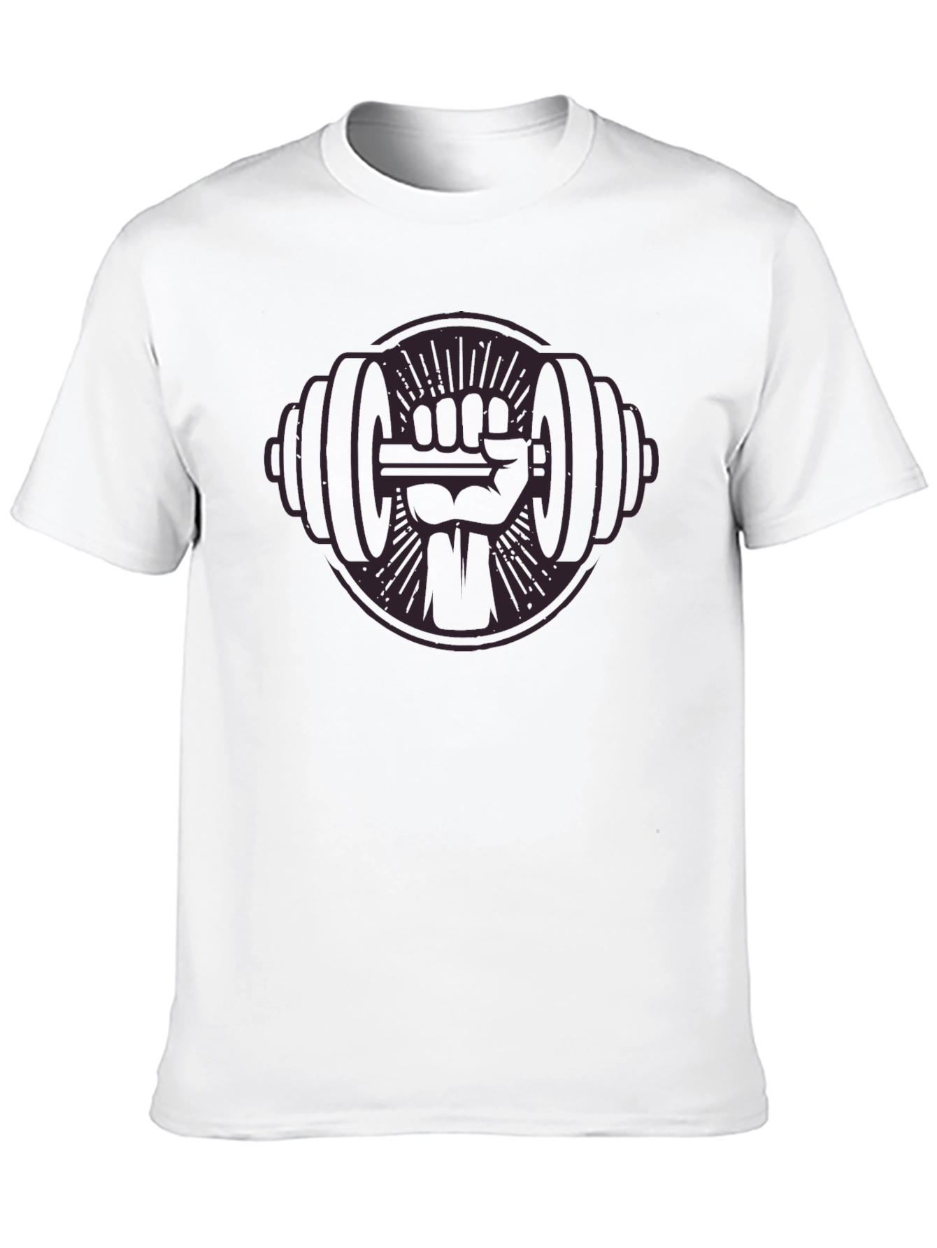 Black Graphic Tee: Fist Holding Barbell Design