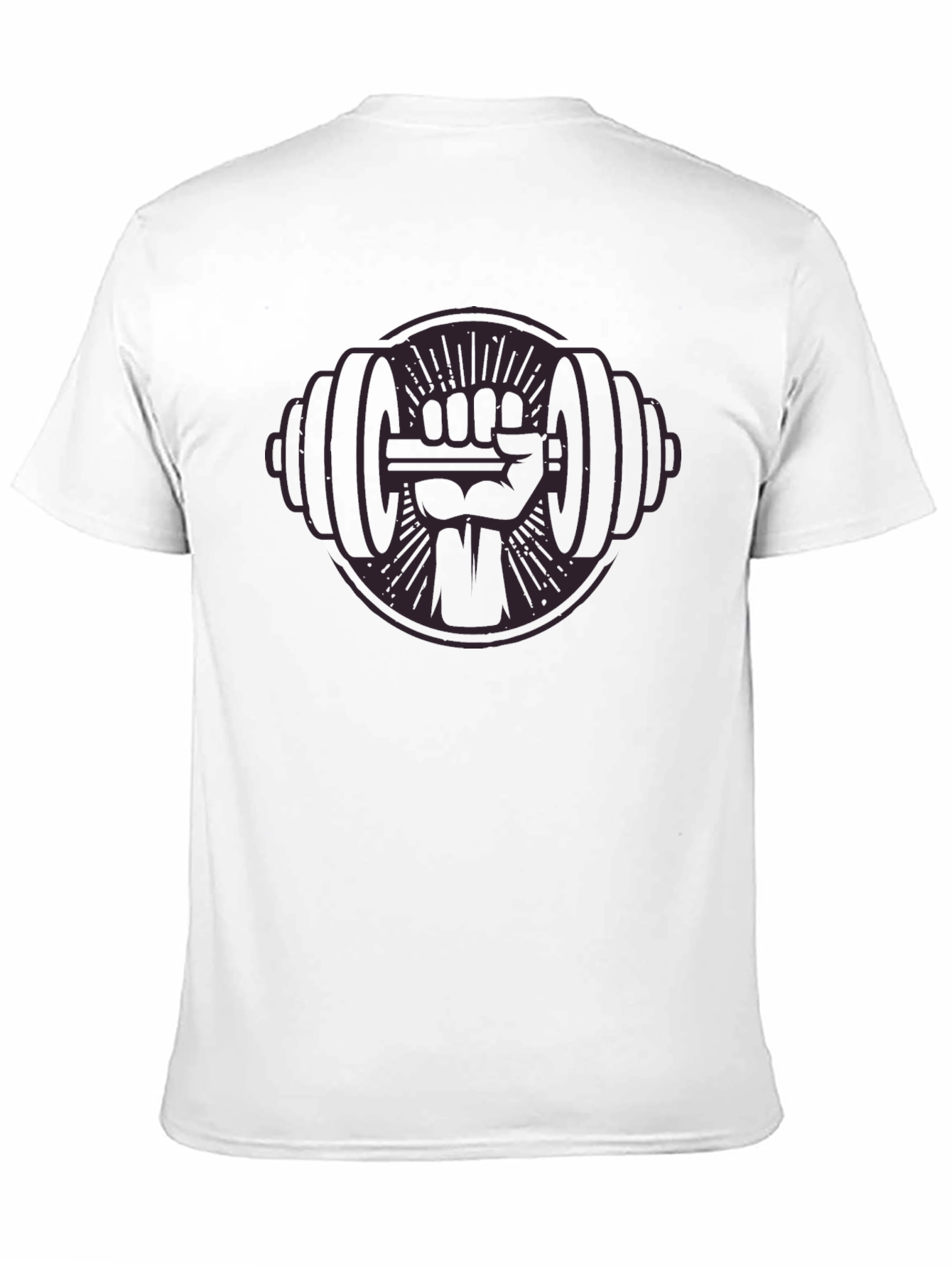 Black Graphic Tee: Fist Holding Barbell Design