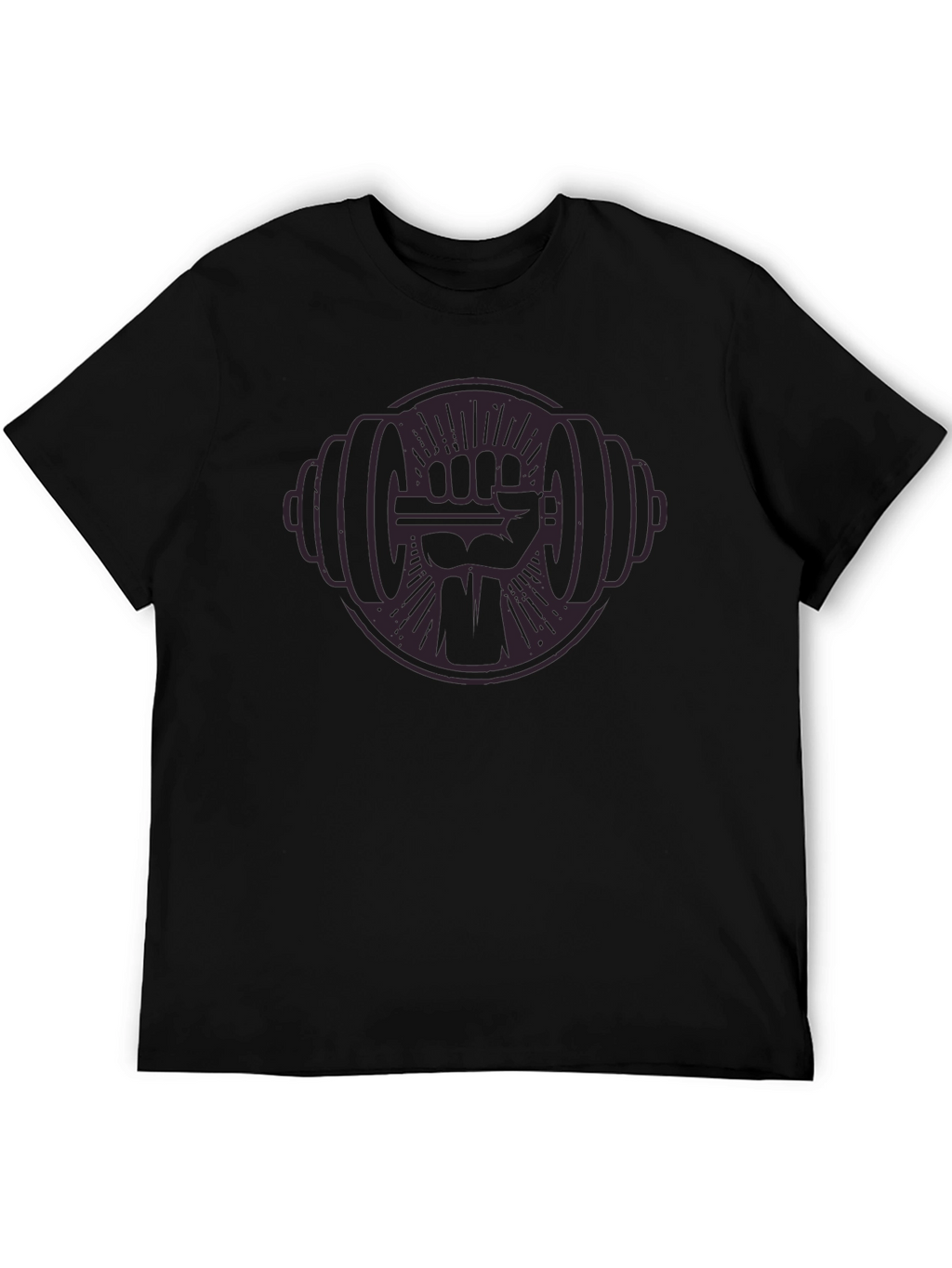 Black Graphic Tee: Fist Holding Barbell Design