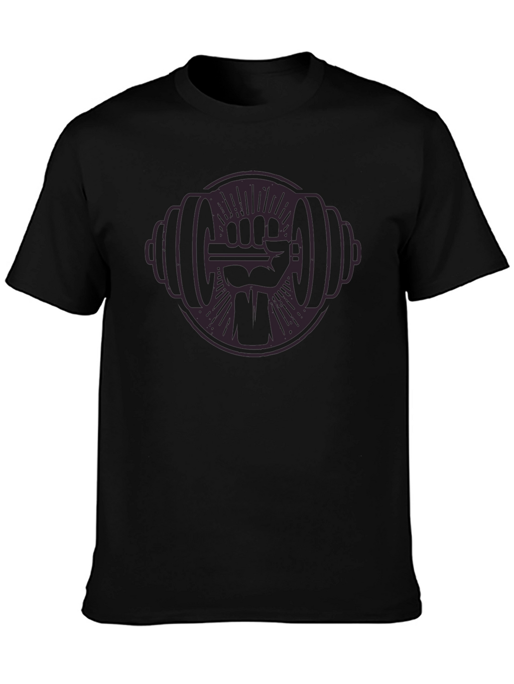 Black Graphic Tee: Fist Holding Barbell Design
