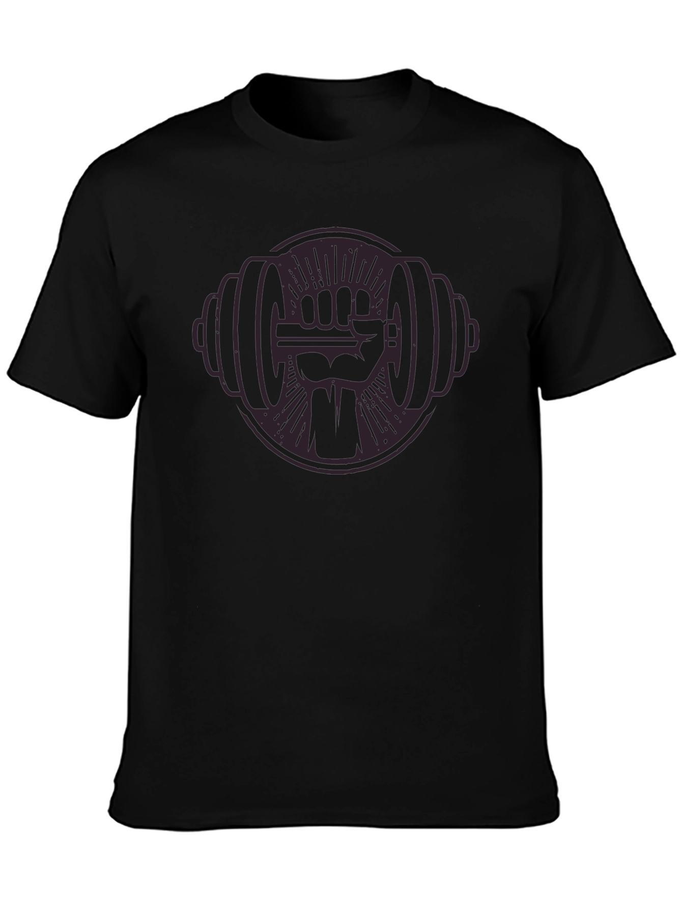 Black Graphic Tee: Fist Holding Barbell Design