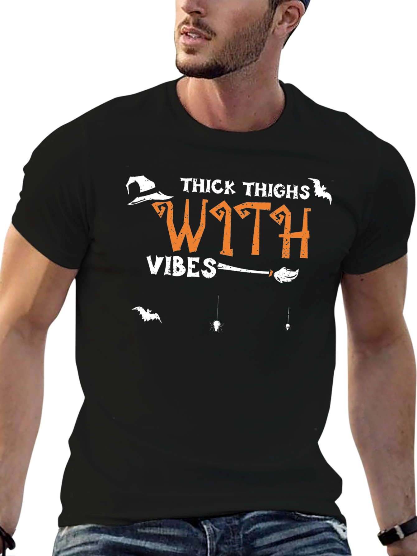 Thick Thighs Witch Vibes Halloween Graphic T-Shirt