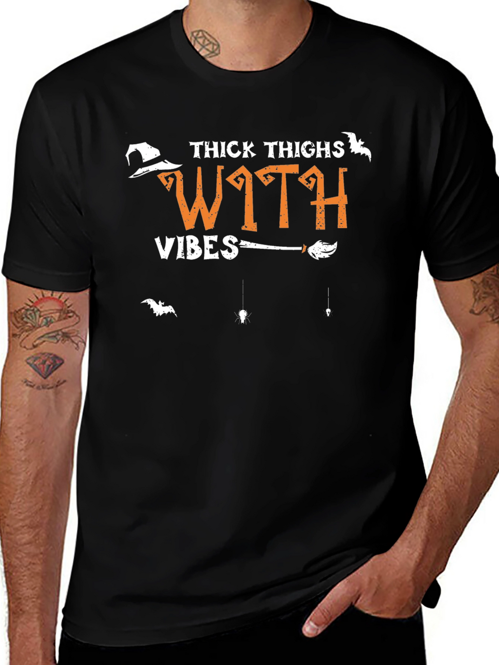 Thick Thighs Witch Vibes Halloween Graphic T-Shirt