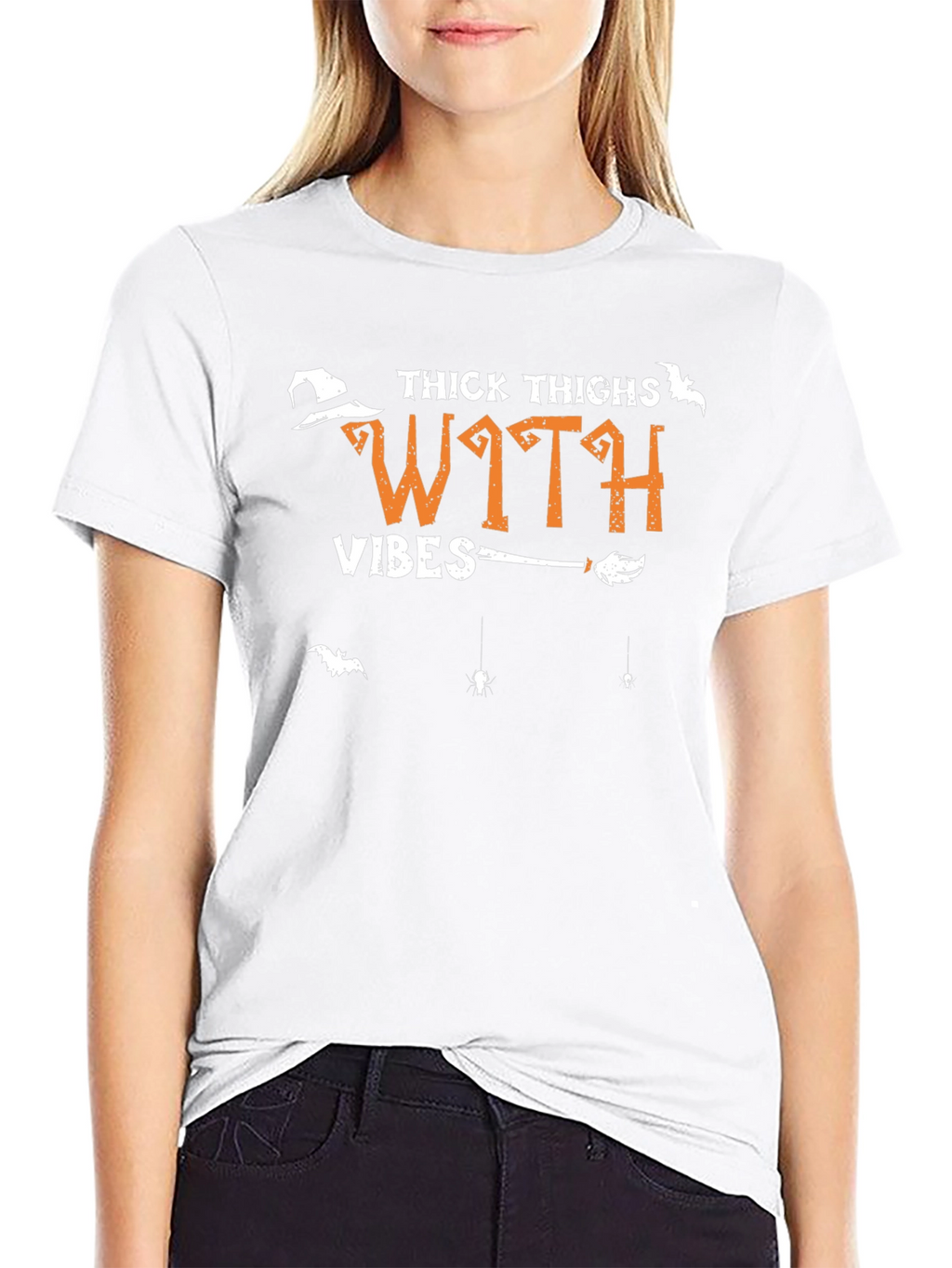 Thick Thighs Witch Vibes Halloween Graphic T-Shirt