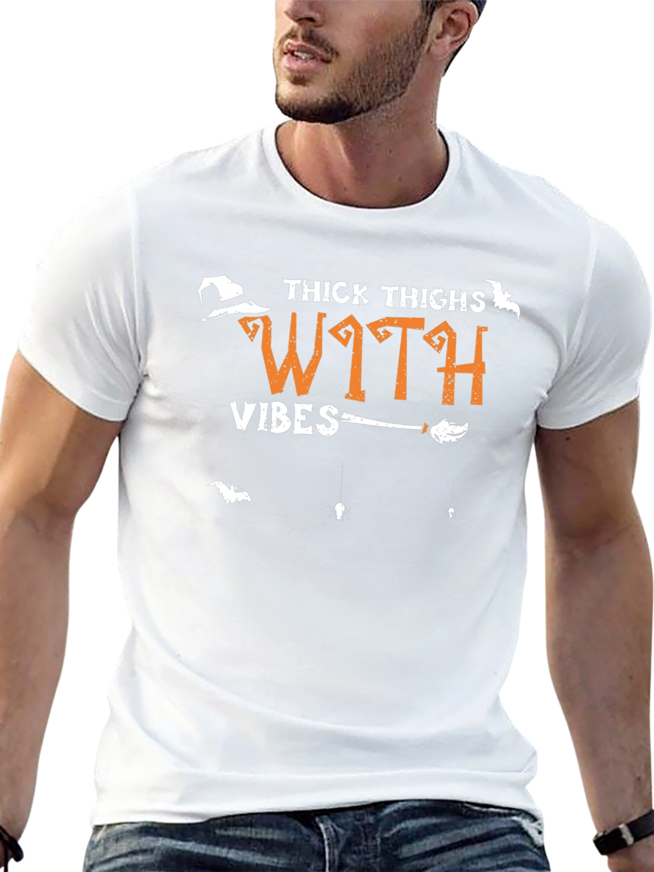 Thick Thighs Witch Vibes Halloween Graphic T-Shirt