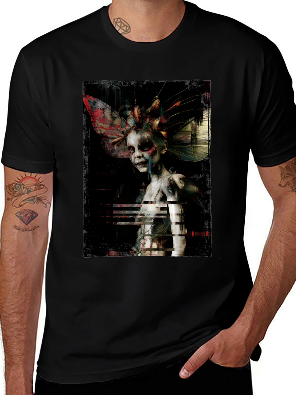 Unique Artistic Graphic Print Black T-Shirt