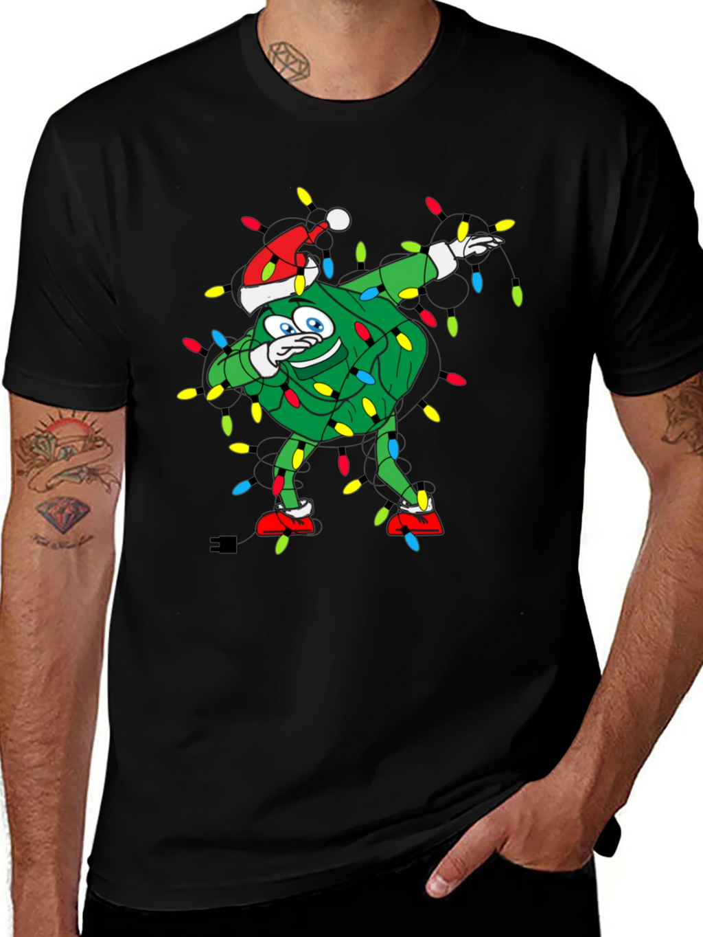Dabbing Christmas Tree Black T-Shirt