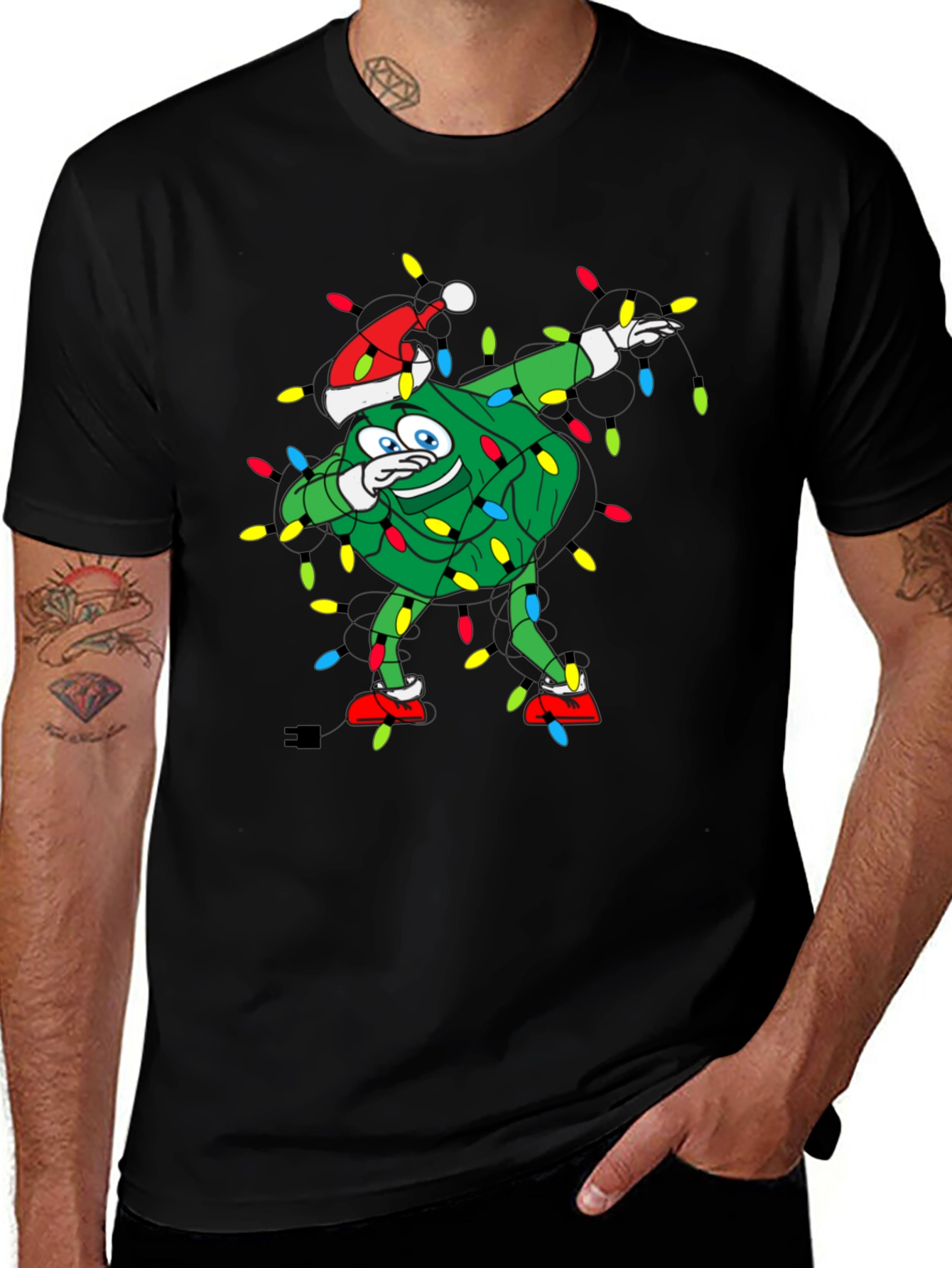 Dabbing Christmas Tree Black T-Shirt