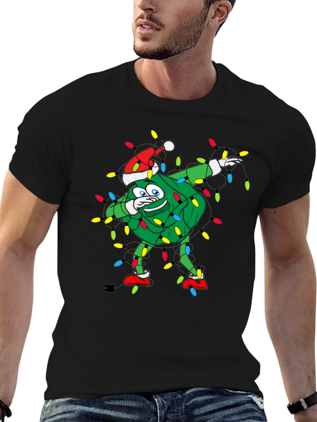 Dabbing Christmas Tree Black T-Shirt