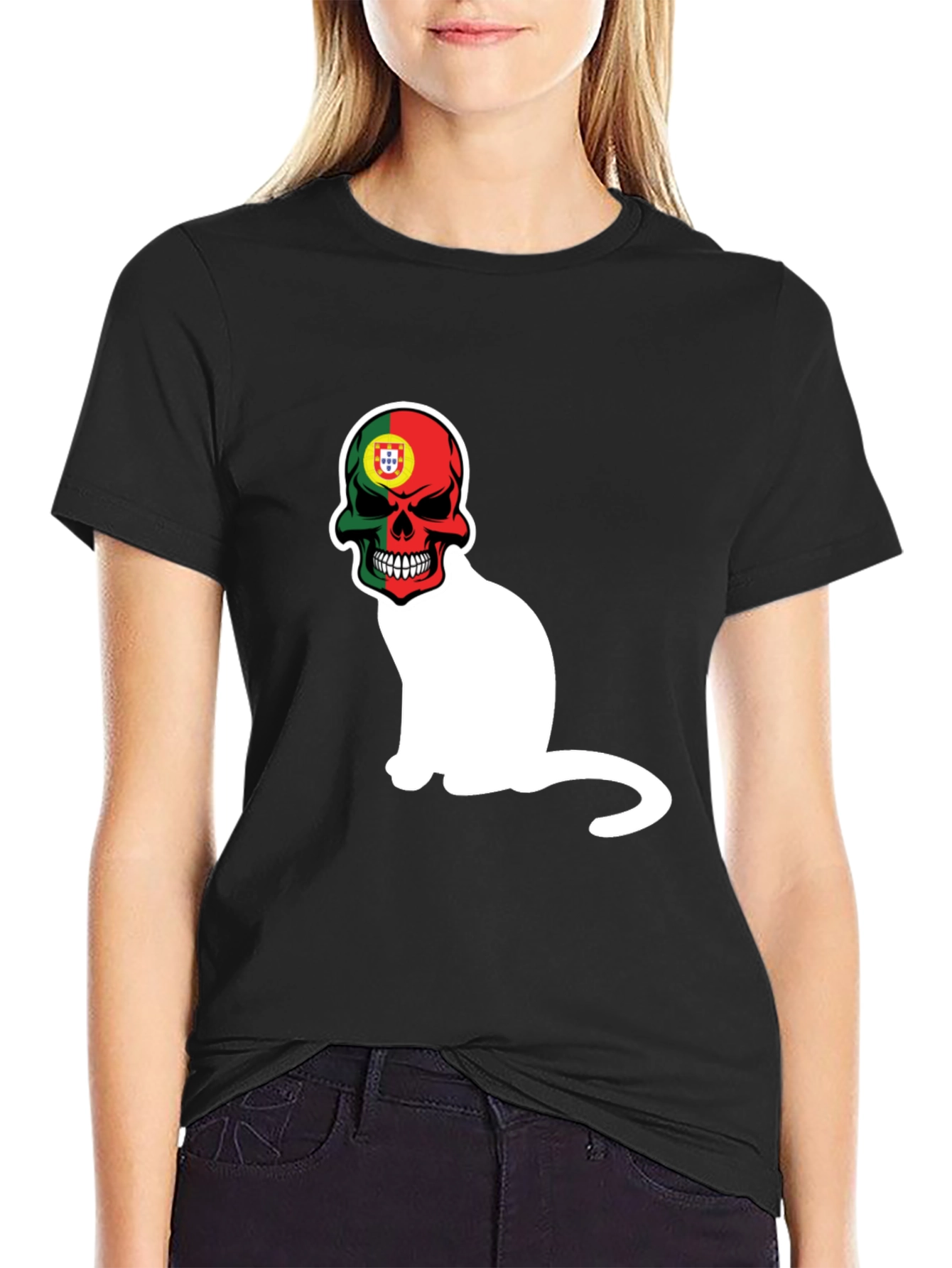 Portugal Skull Cat Graphic Tee - Mens Black T-Shirt