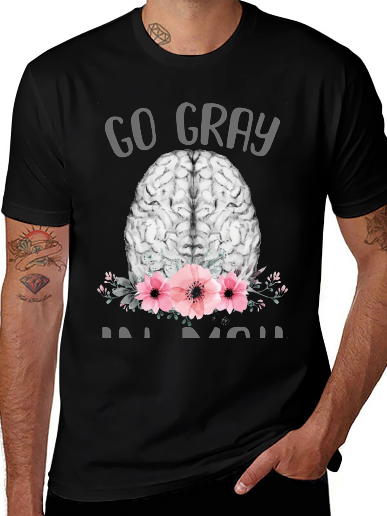 Go Gray Brain Tee - Floral Neuroscience T-Shirt