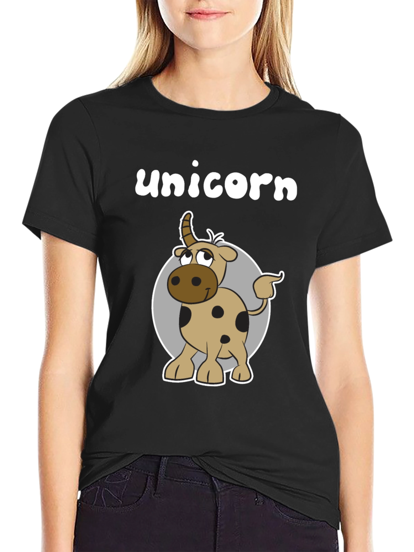 Unicorn Cartoon Graphic T-Shirt - Black Casual Tee