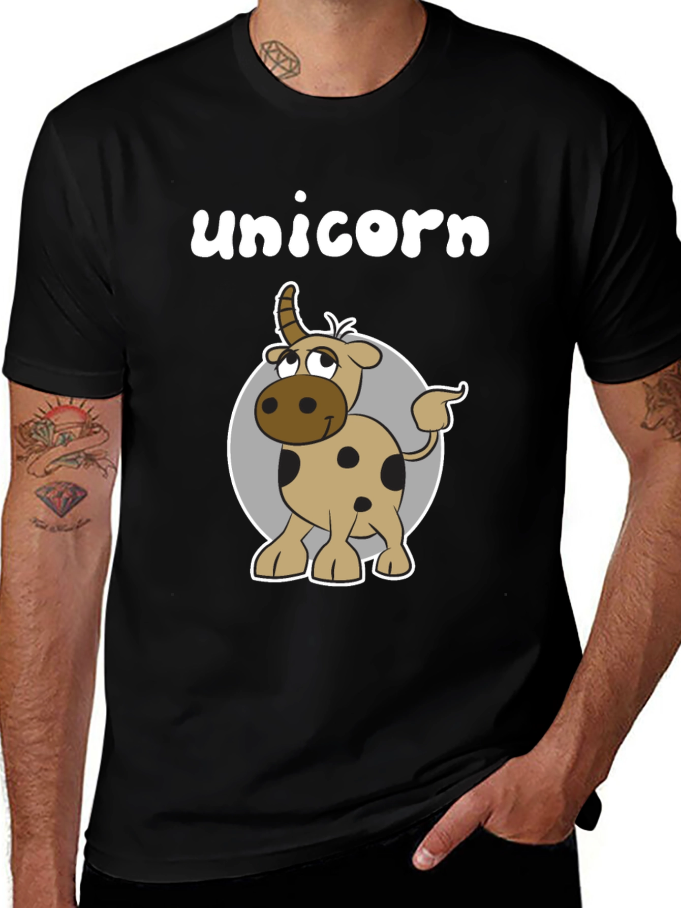 Unicorn Cartoon Graphic T-Shirt - Black Casual Tee