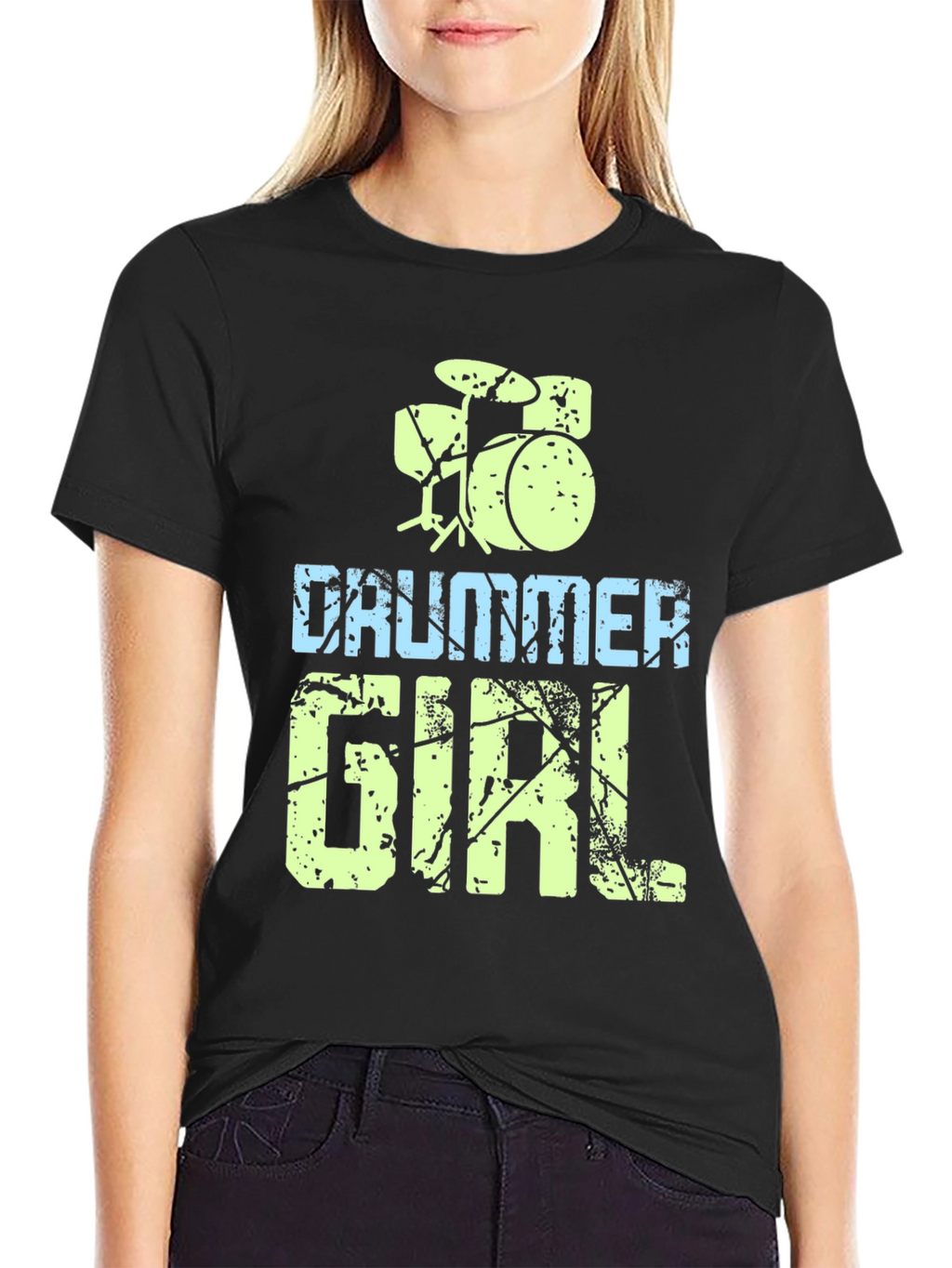 Drummer Girl Black T-Shirt - Music Lover Tee