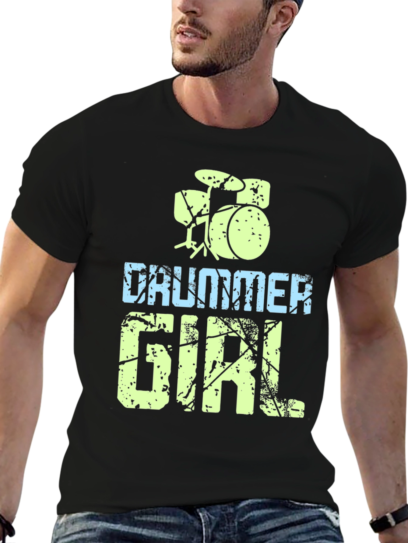 Drummer Girl Black T-Shirt - Music Lover Tee