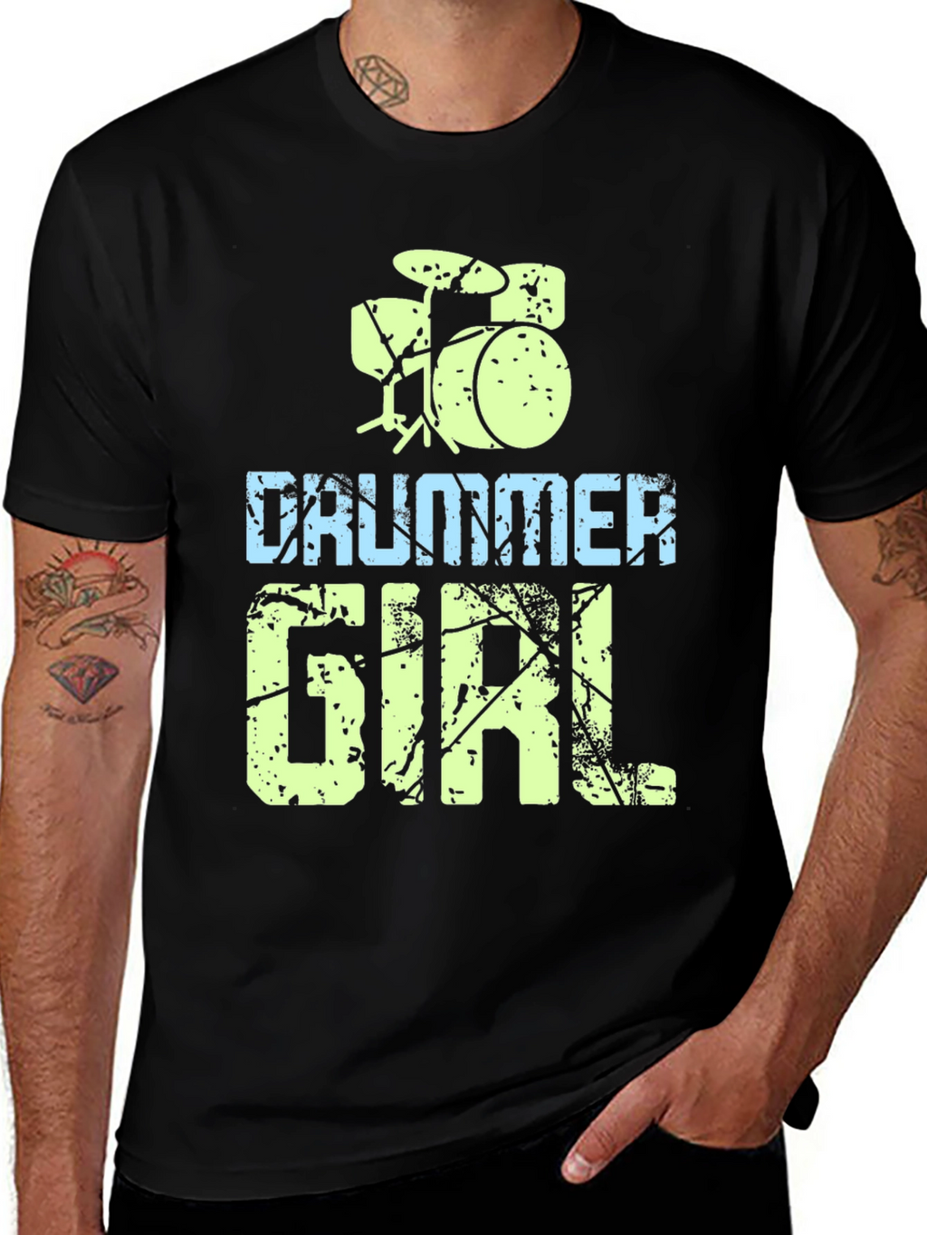 Drummer Girl Black T-Shirt - Music Lover Tee