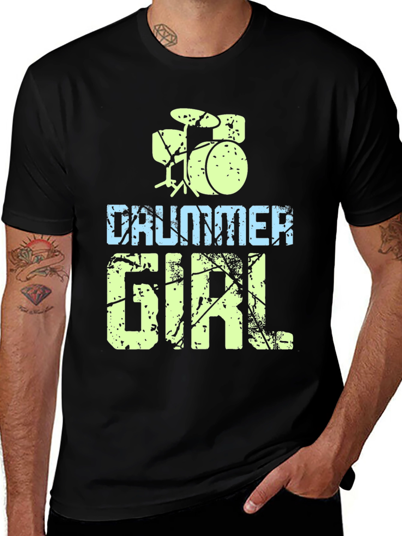 Drummer Girl Black T-Shirt - Music Lover Tee
