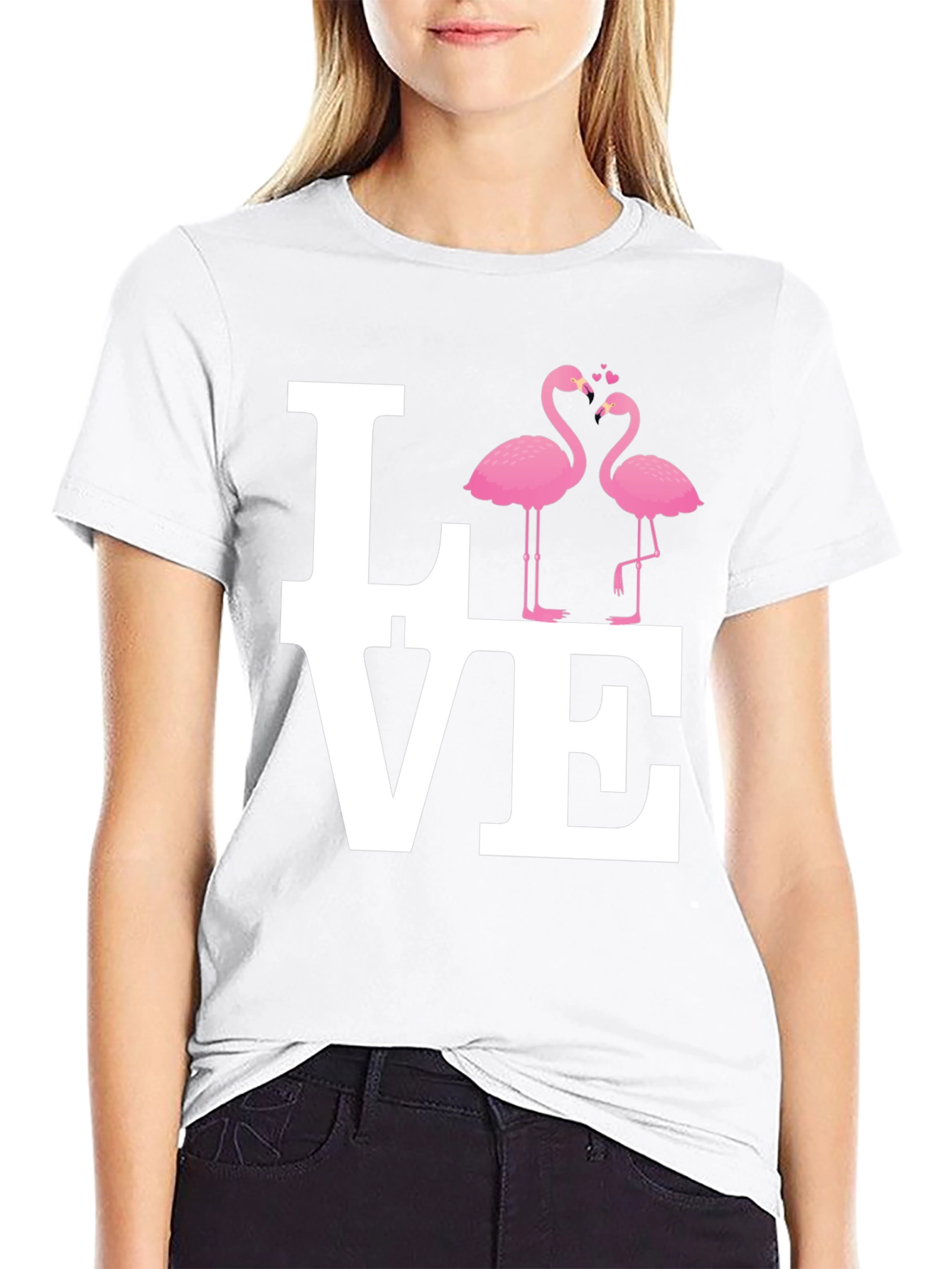 Love Flamingo Graphic Black T-Shirt