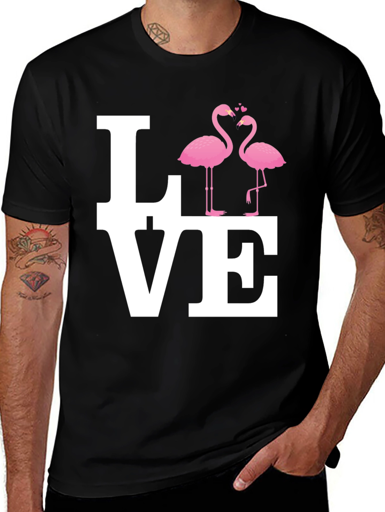 Love Flamingo Graphic Black T-Shirt