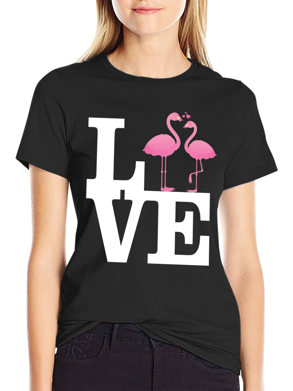 Love Flamingo Graphic Black T-Shirt