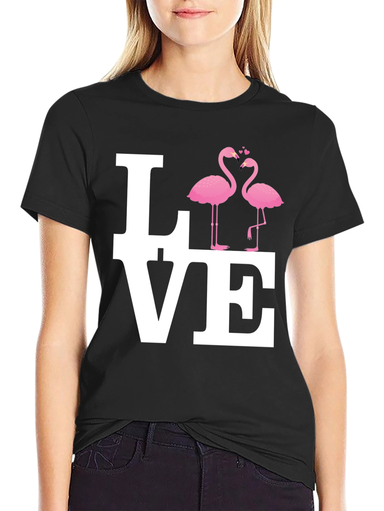 Love Flamingo Graphic Black T-Shirt