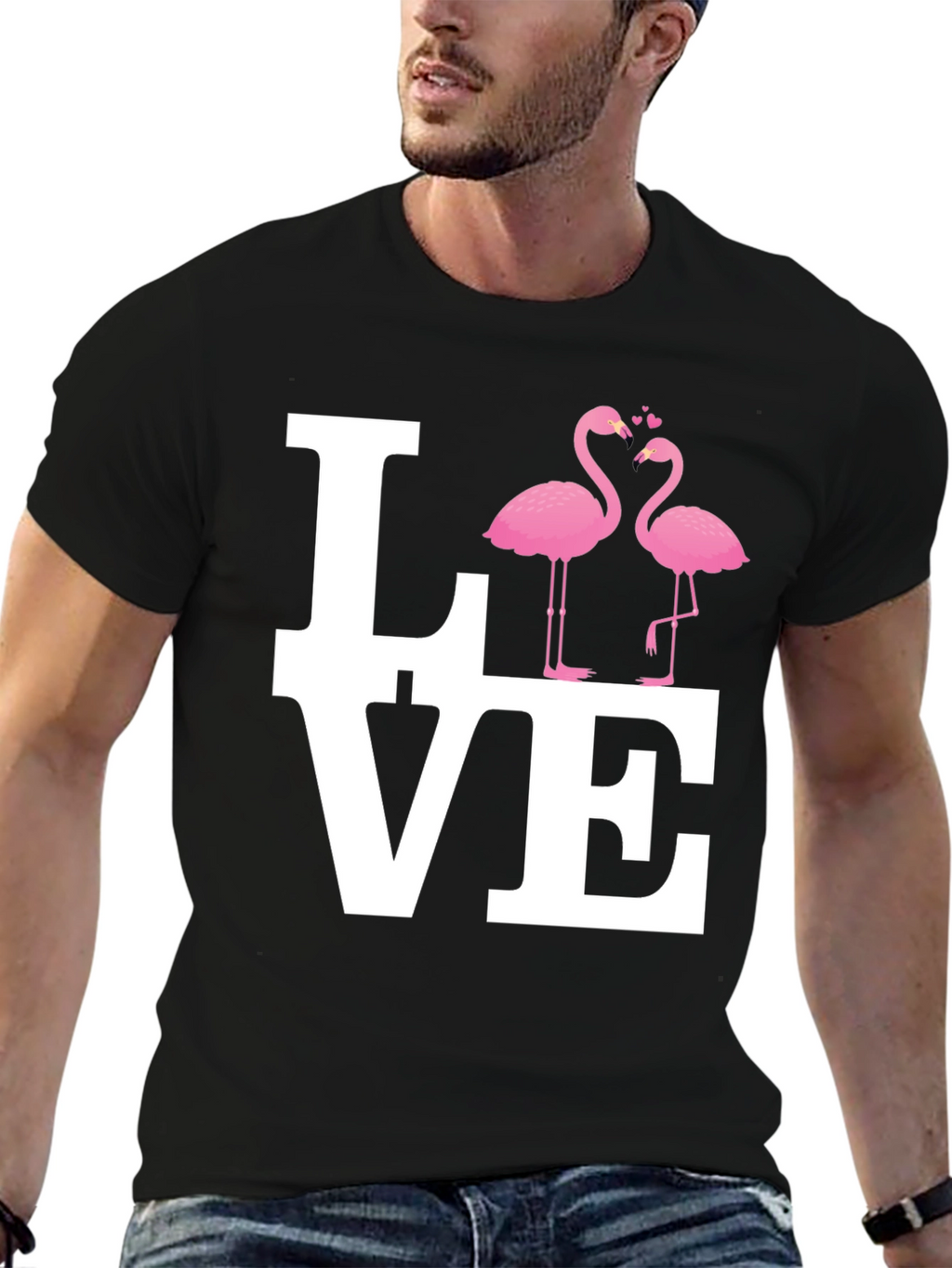 Love Flamingo Graphic Black T-Shirt