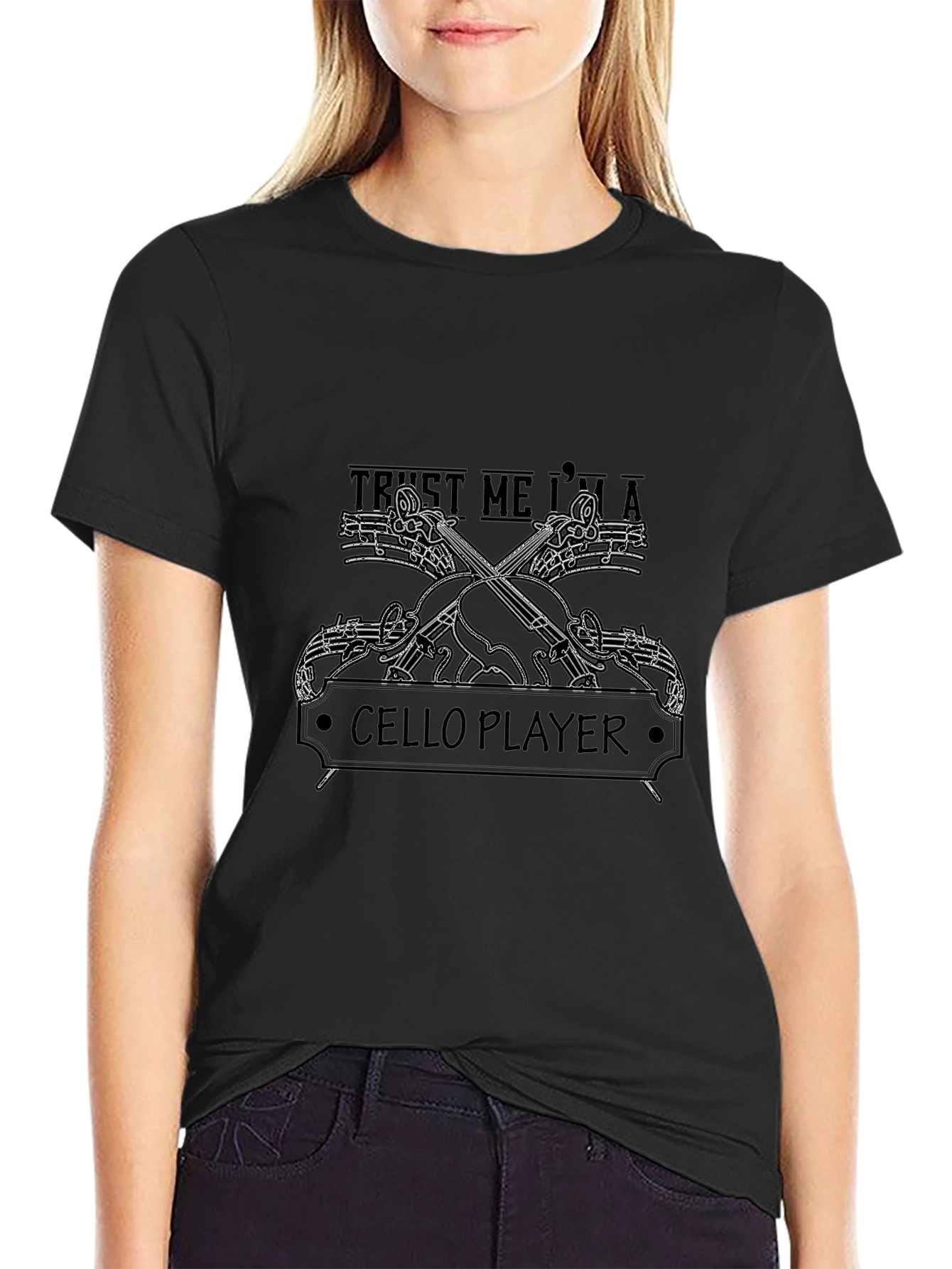 Trust Me Im A Cello Player Black Graphic T-Shirt