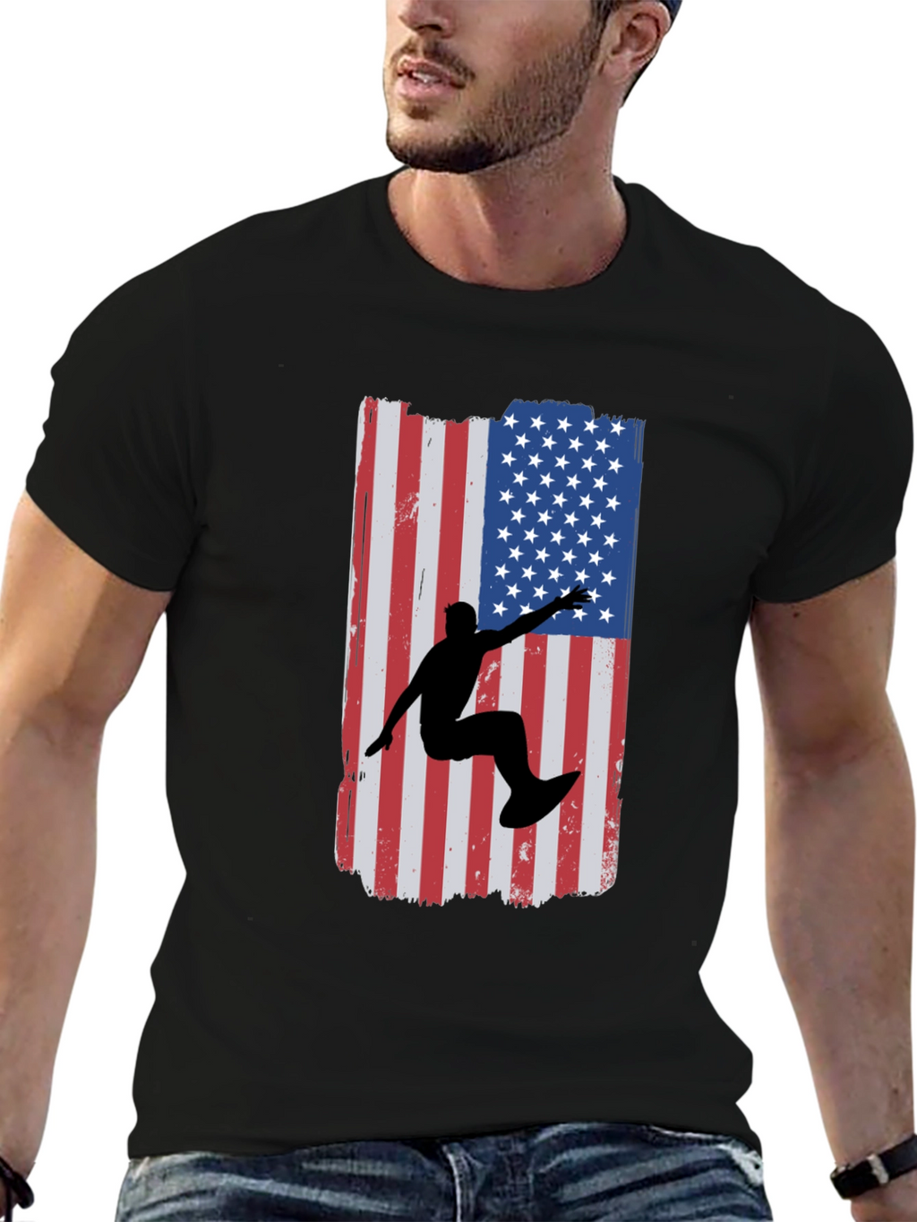 American Surfer Graphic Tee - Black Cotton T-Shirt