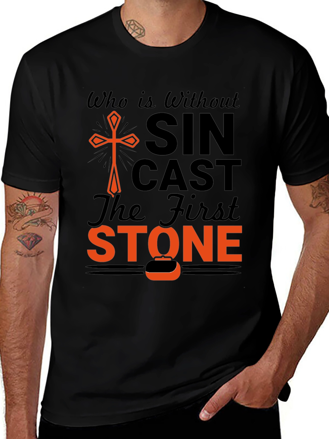 Who is Without Sin T-Shirt - Christian Design