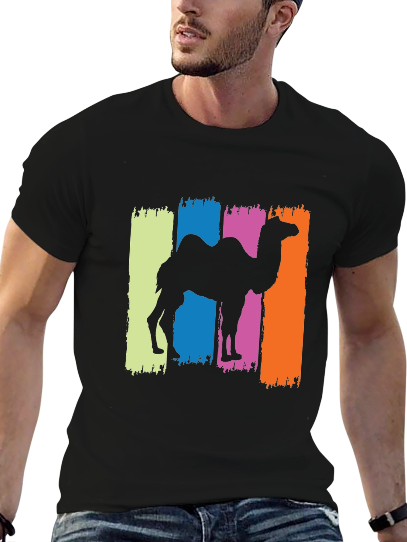 Camel Silhouette Graphic Tee - Black Cotton T-Shirt
