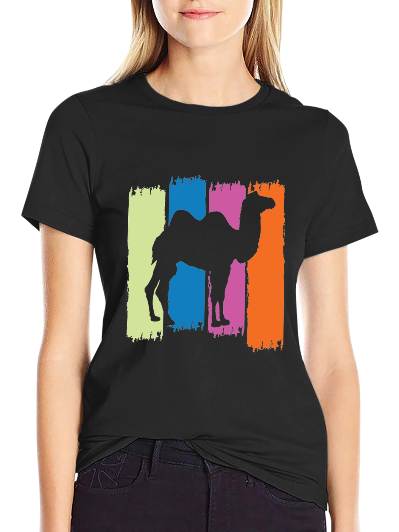 Camel Silhouette Graphic Tee - Black Cotton T-Shirt