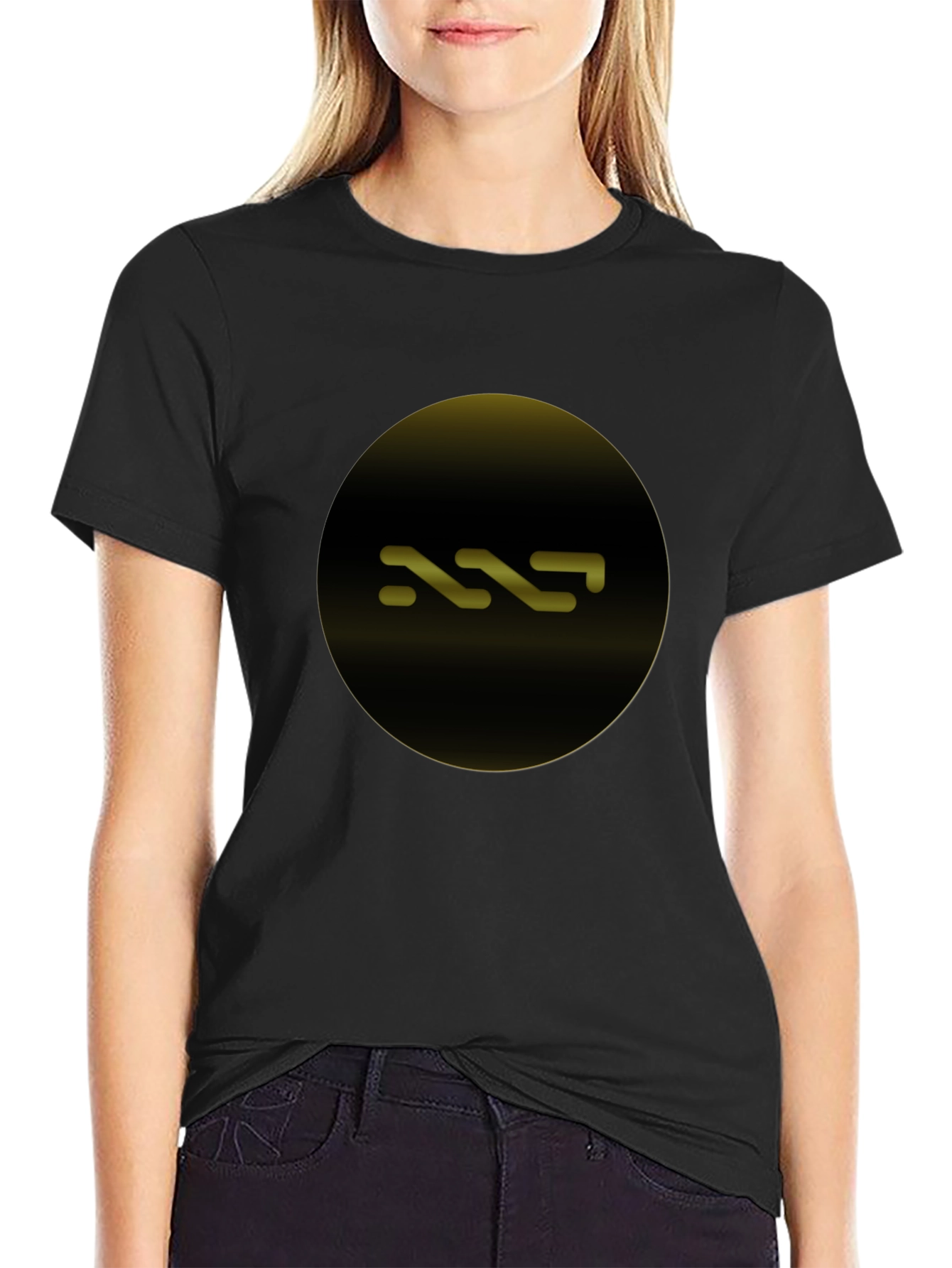 Modern Black T-Shirt with Abstract Gold Circle Design