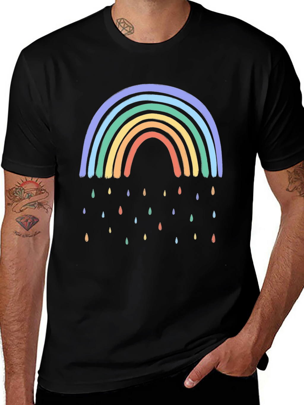 Rainbow Raindrop Graphic Black T-Shirt