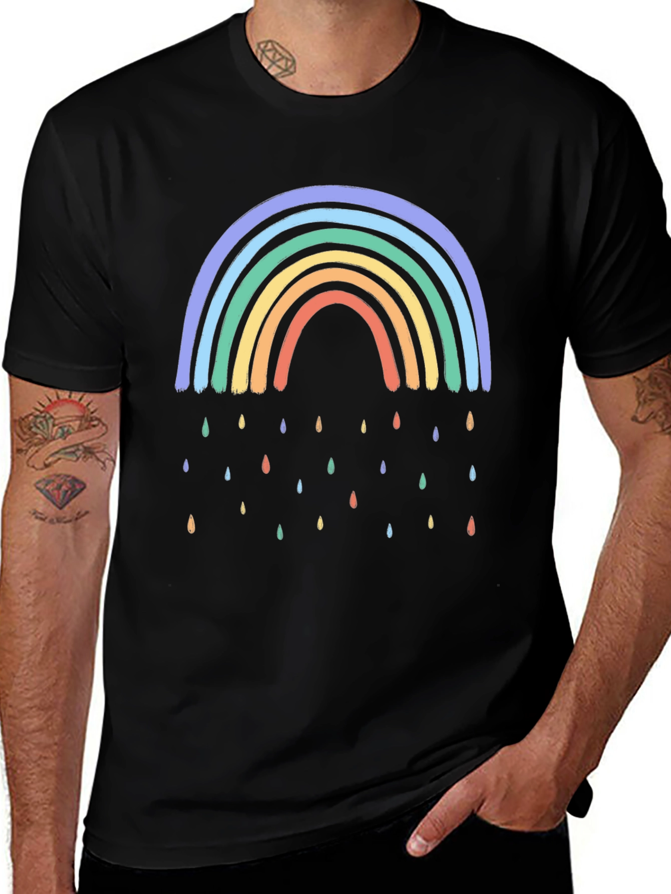 Rainbow Raindrop Graphic Black T-Shirt