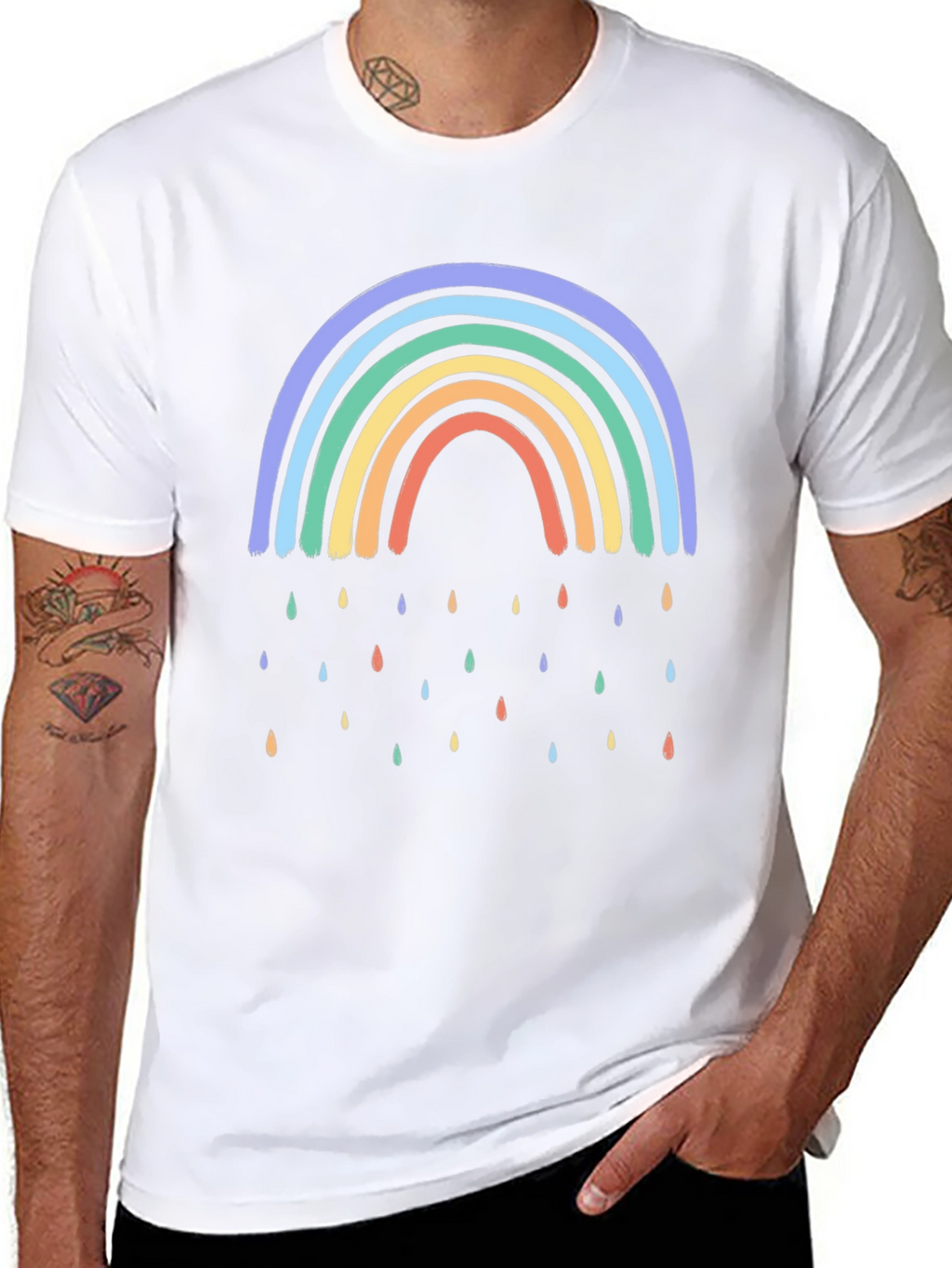 Rainbow Raindrop Graphic Black T-Shirt