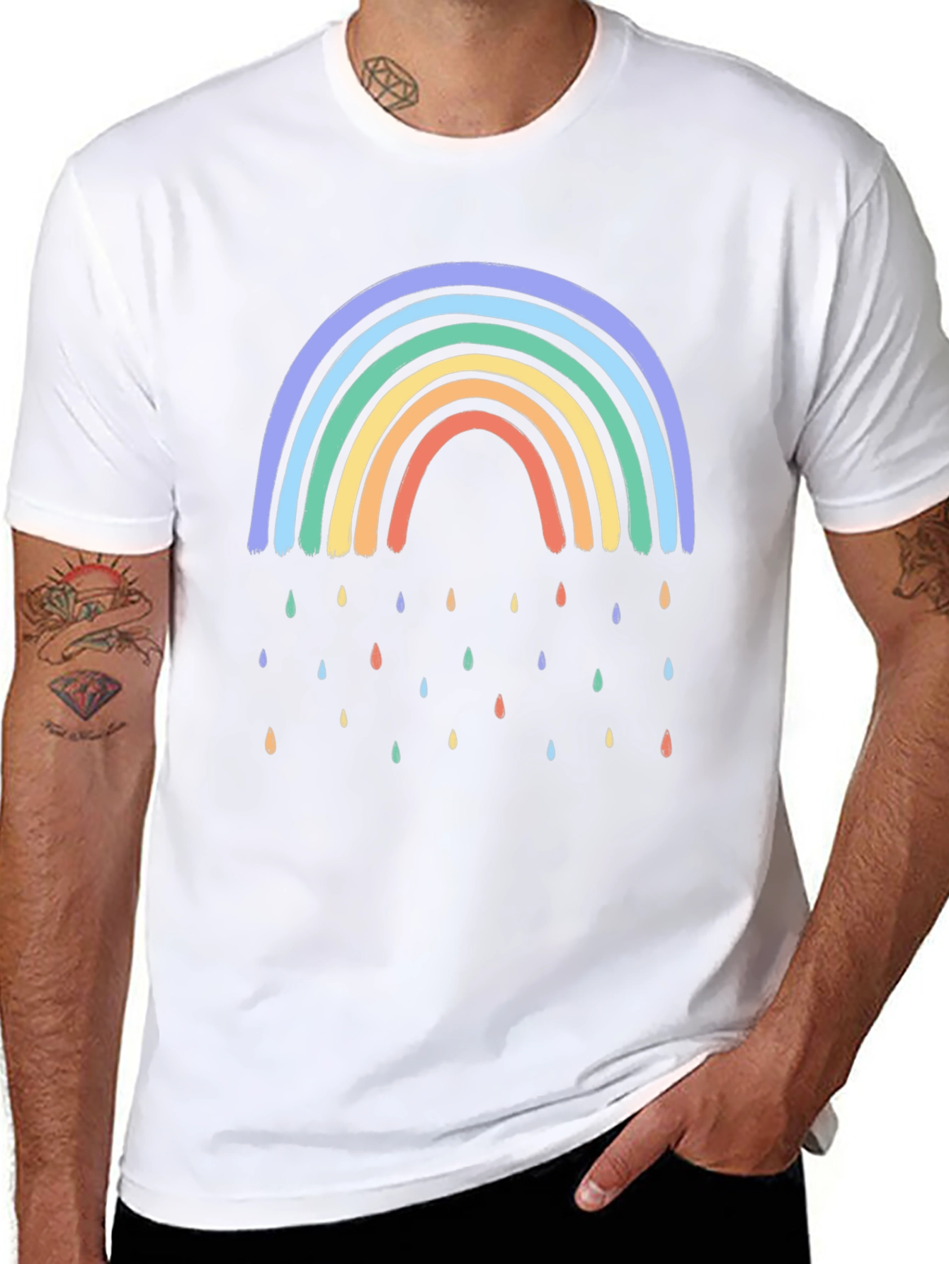 Rainbow Raindrop Graphic Black T-Shirt