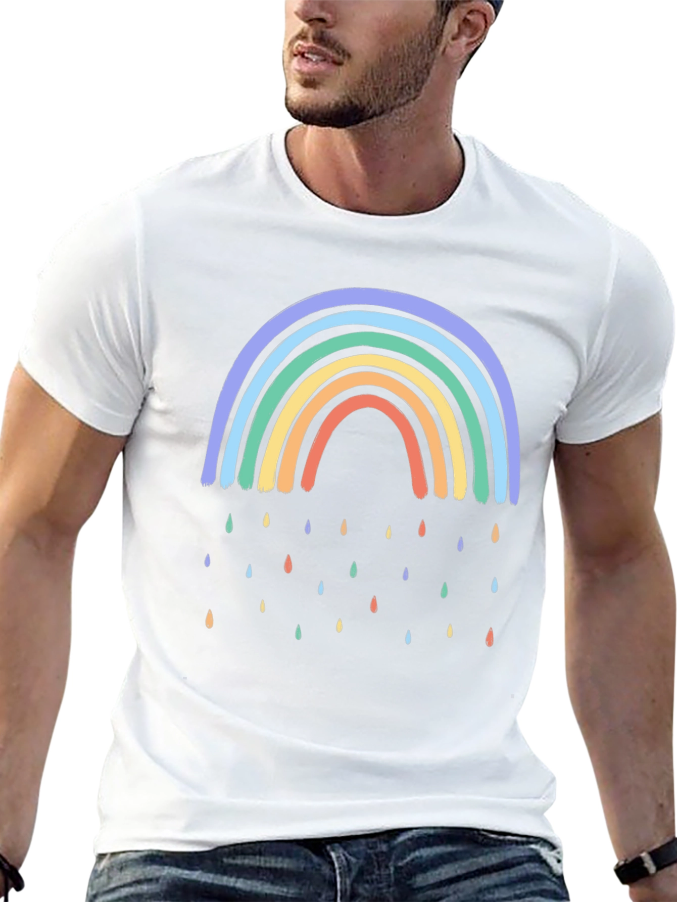 Rainbow Raindrop Graphic Black T-Shirt