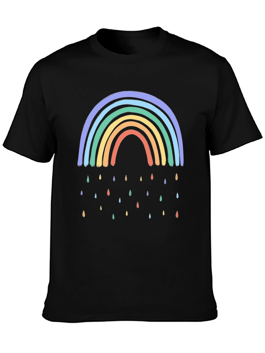 Rainbow Raindrop Graphic Black T-Shirt