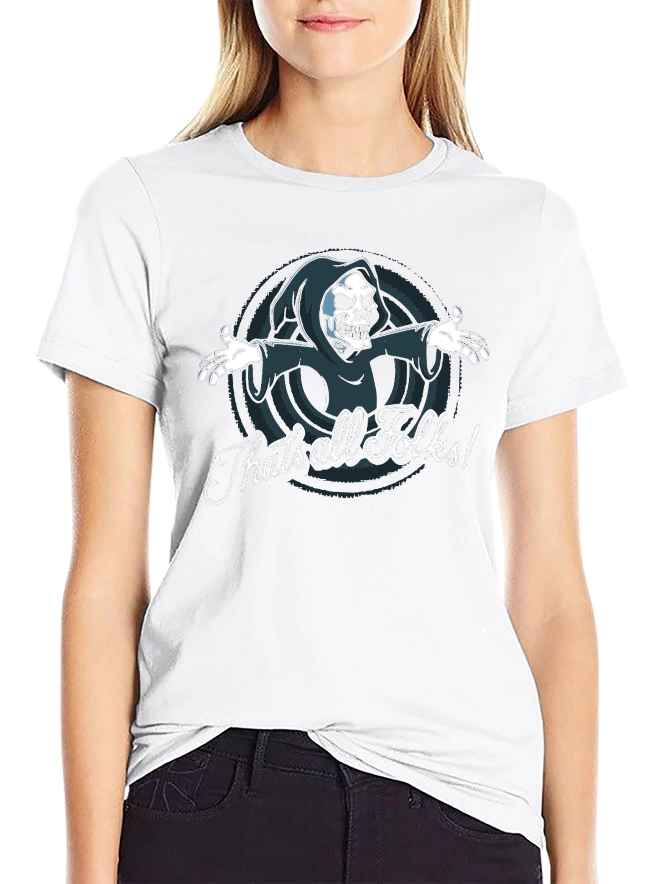 Thats All Folks Grim Reaper Graphic Tee - Black