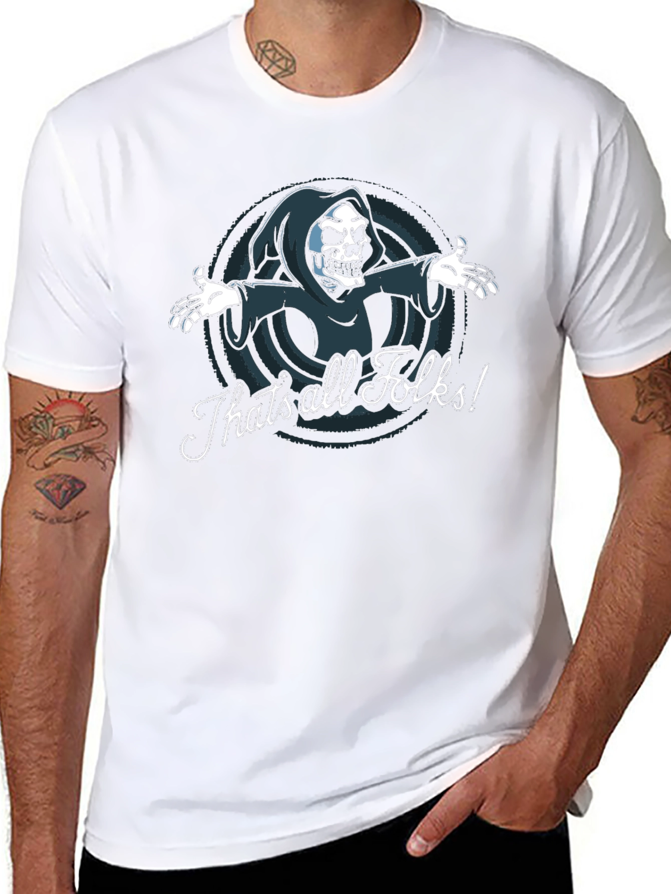 Thats All Folks Grim Reaper Graphic Tee - Black